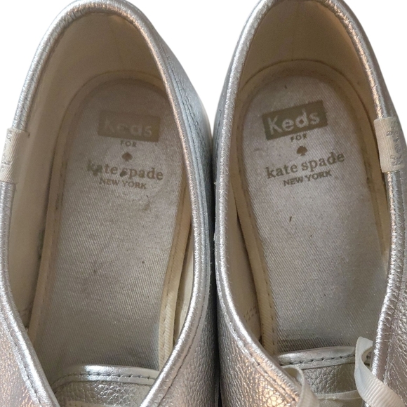 Kate Spasde + Keds Metallic Silver Sneakers Women's Tennis Shoes Size 8 - Picture 4 of 11